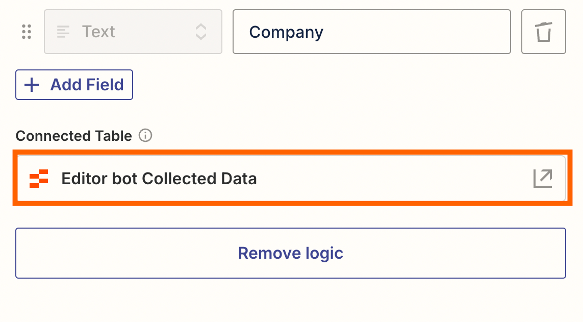 Screenshot of connected table link