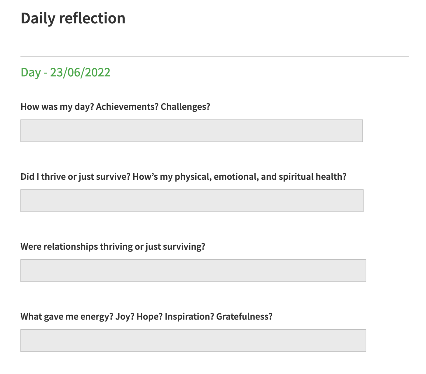 Evernote's daily reflection template