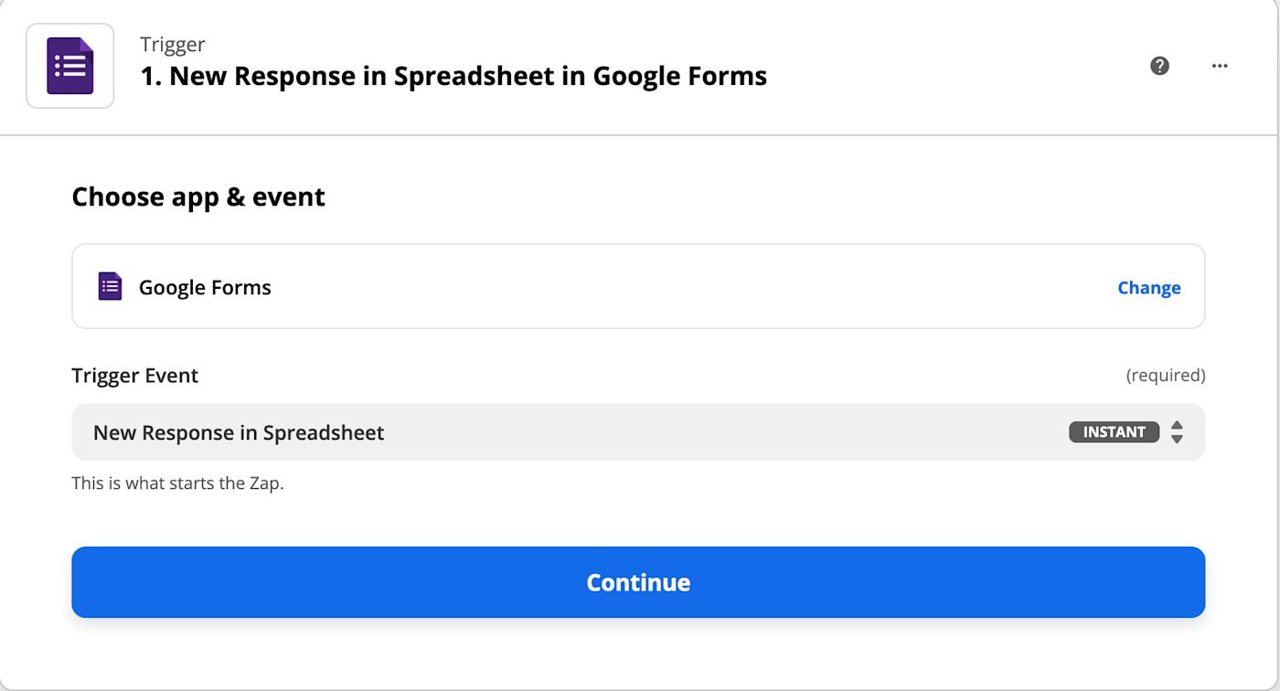 The purple Google Forms app icon shown next to the text New Response in Spreadsheet in Google Forms