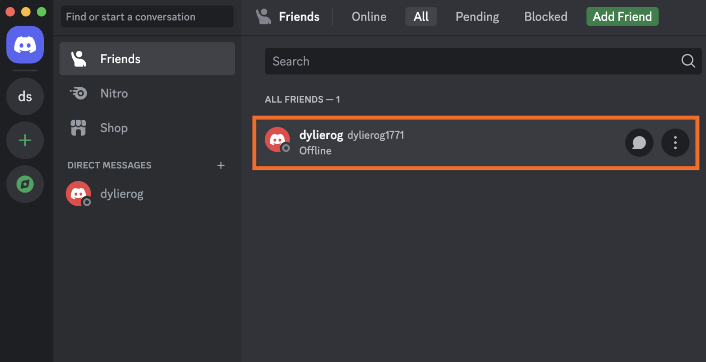 Image showing the Discord friends tab