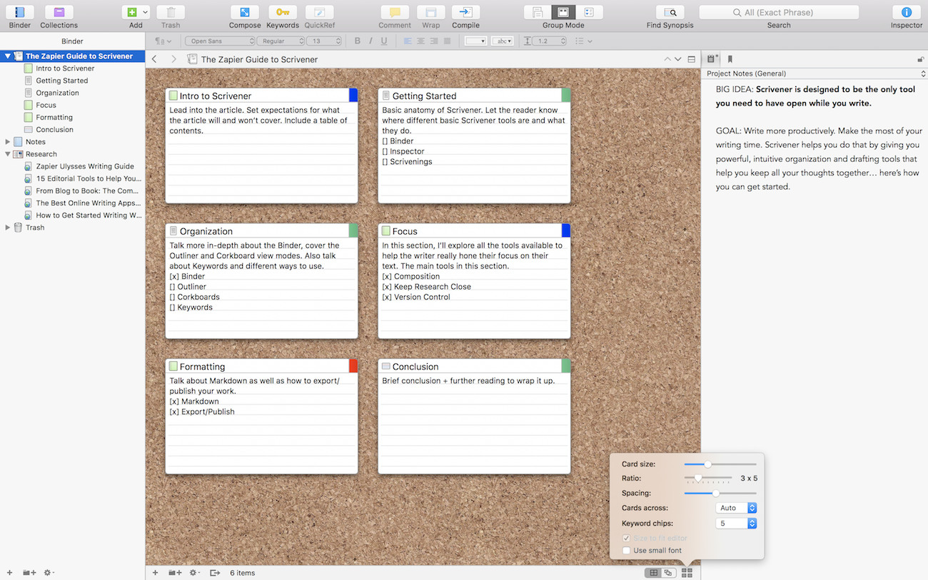 scrivener windows folder corkboard