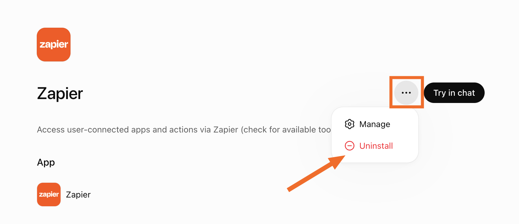 Clicking Uninstall on a plugin in ChatGPT