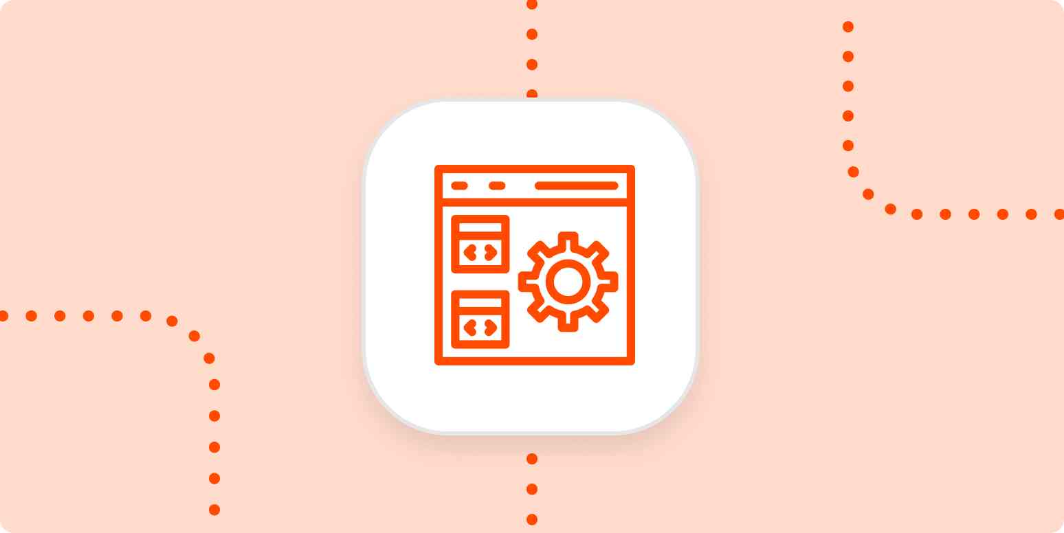 Hero image with an icon of a website with HTML tags and a cog