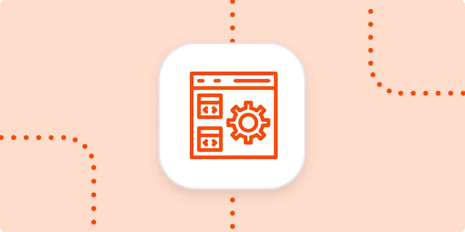 Hero image with an icon of a website with HTML tags and a cog