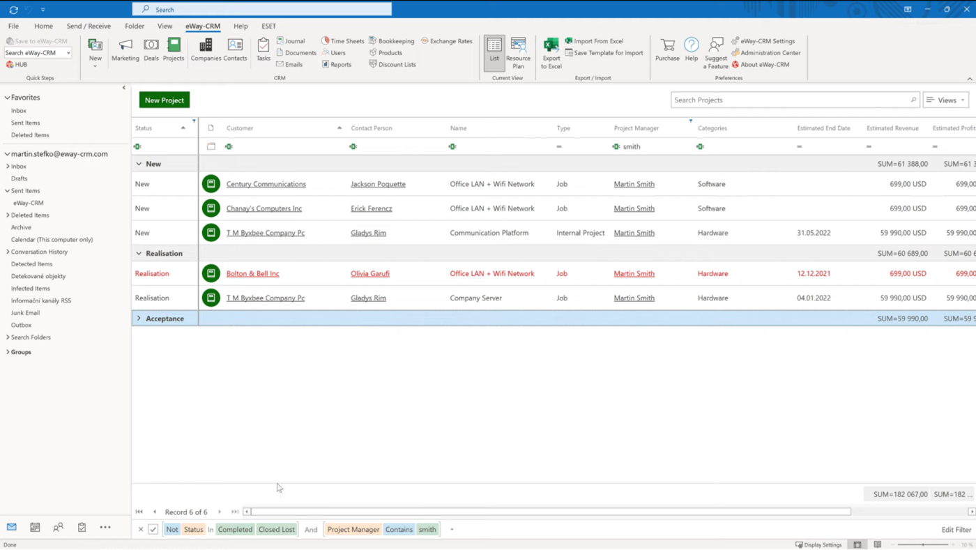 eWay, our pick for the best free CRM for Outlook users