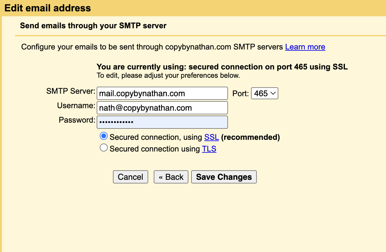 Adding SMTP information