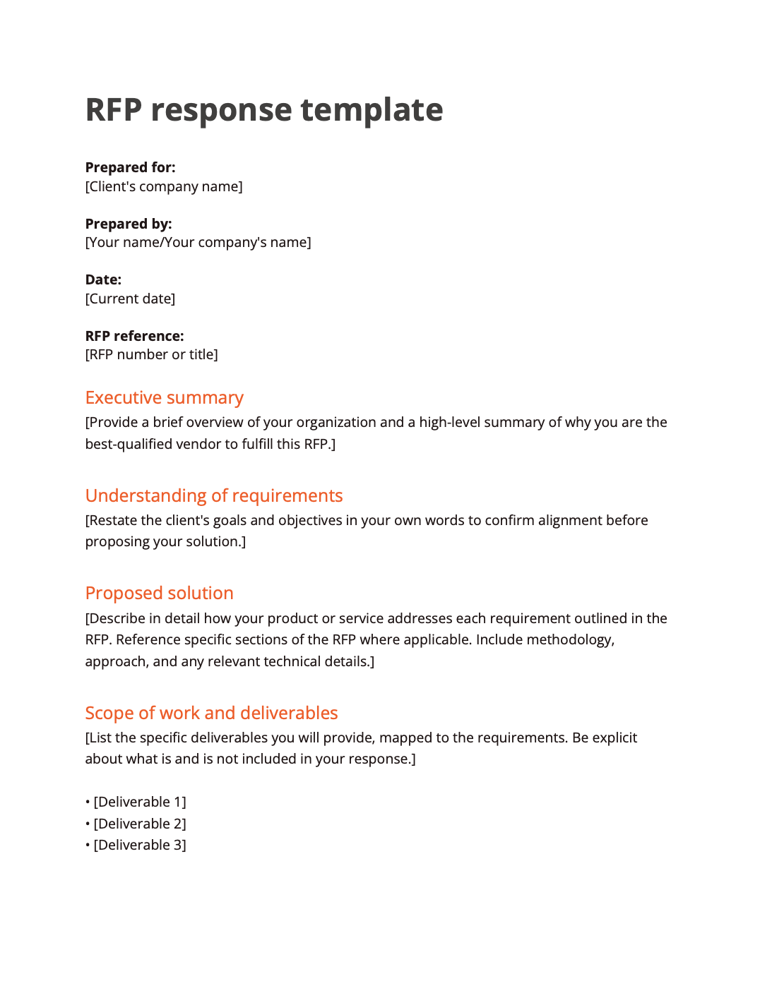 Preview of an RFP response template.