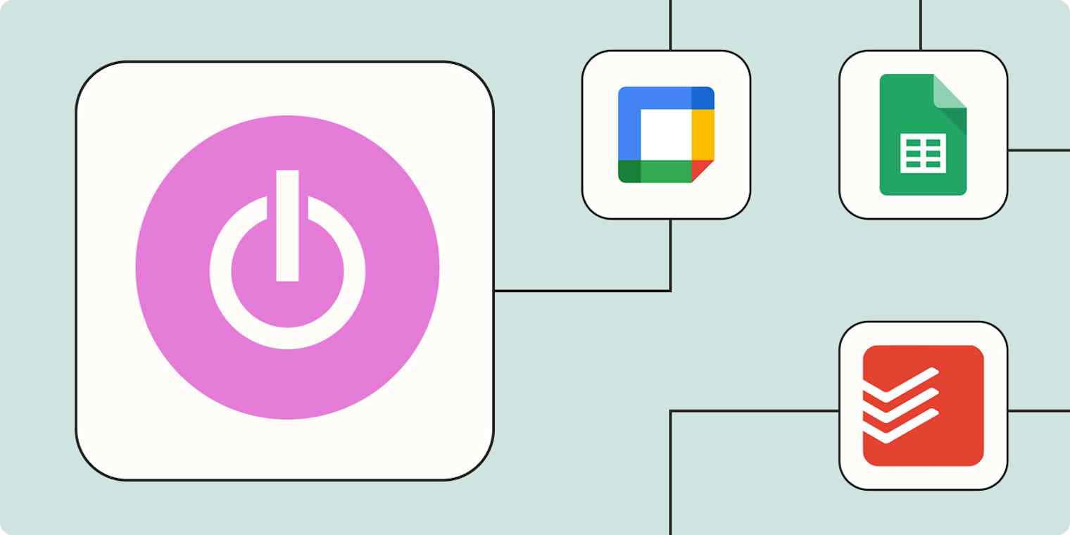 A hero image of the Toggl Track app logo connected to other app logos on a light blue background.