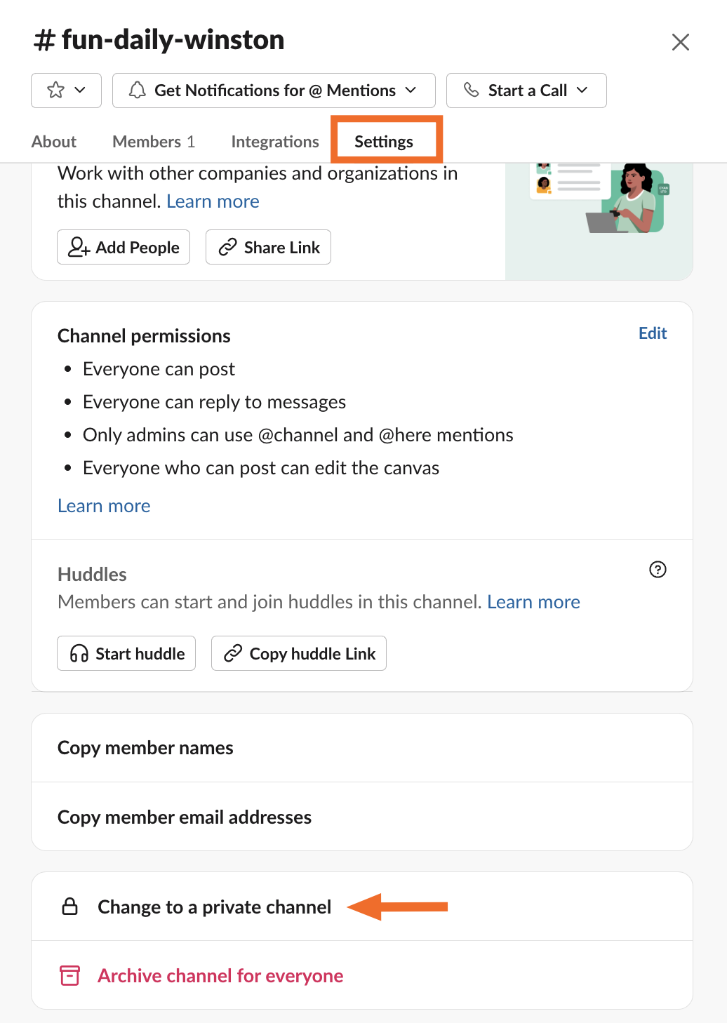 How to make a Slack channel private.