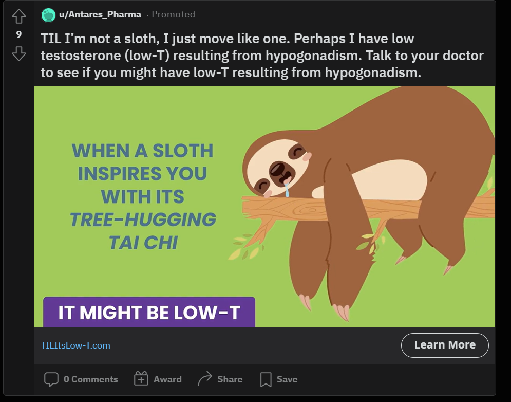 A screenshot of a promoted post on Reddit. It looks like a standard post but has a Promoted tag