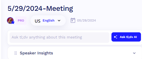 AI search bar in a tldv meeting report. 