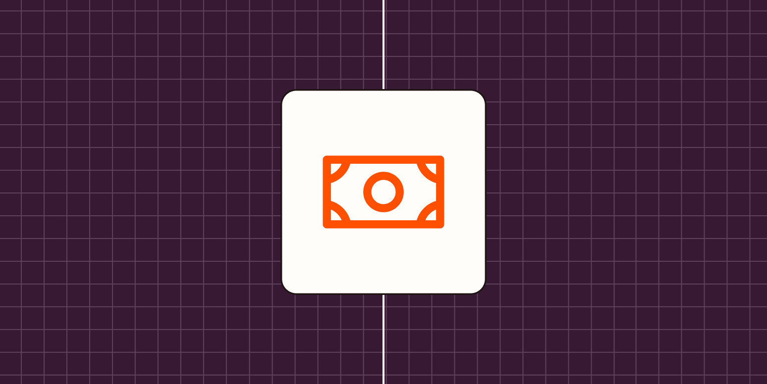 An orange icon of a dollar against a purple background
