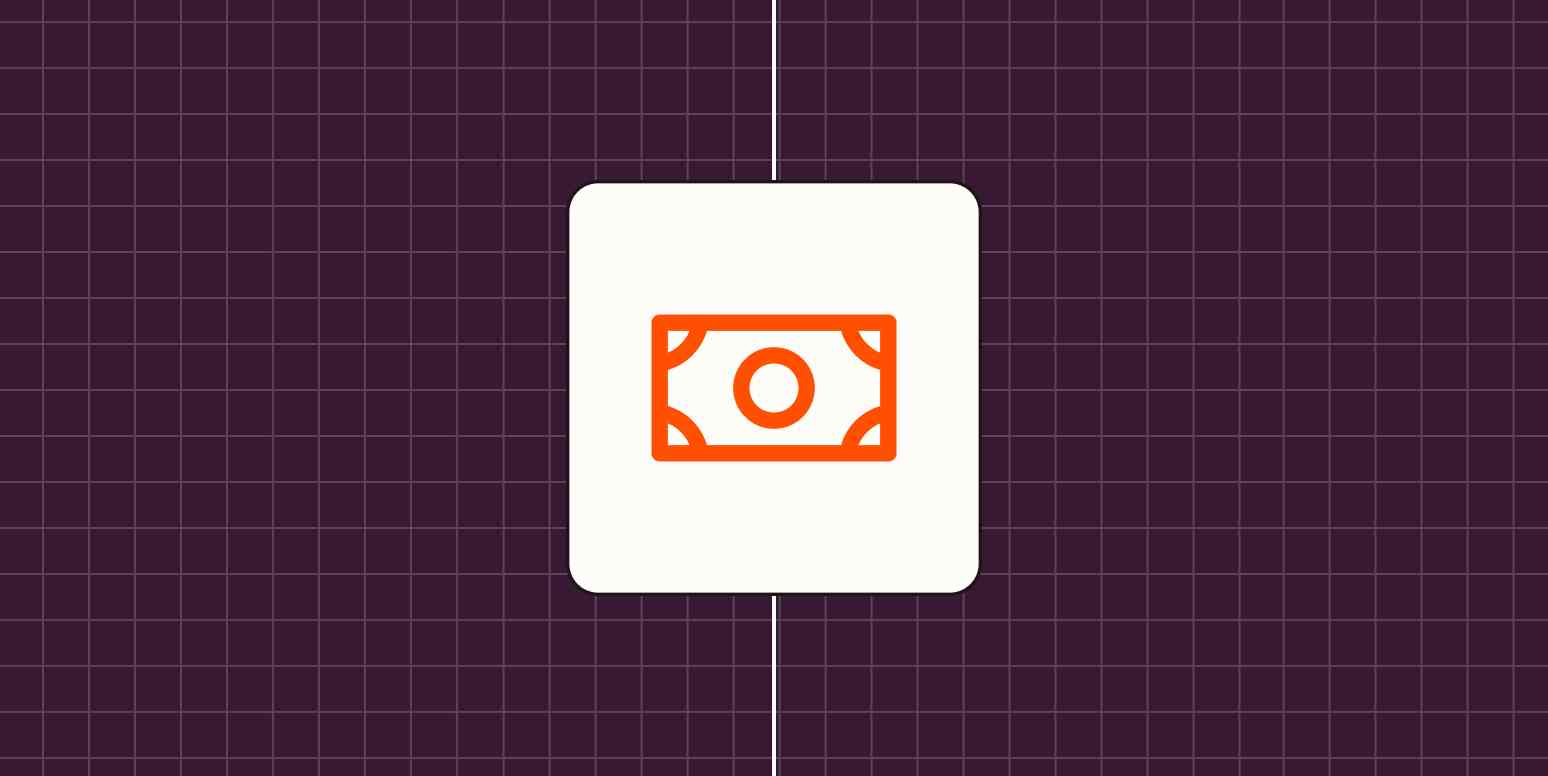 An orange icon of a dollar against a purple background