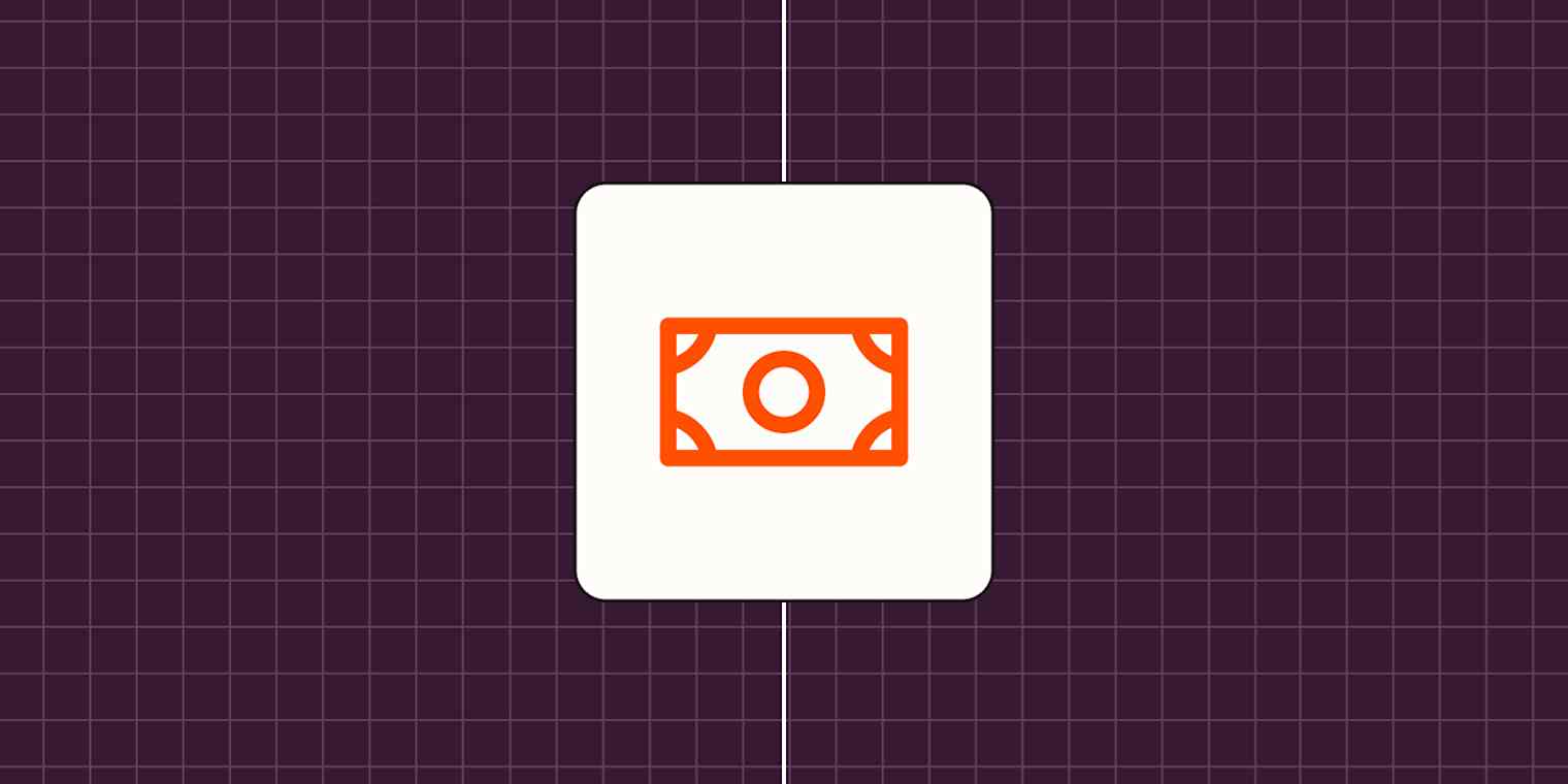 An orange icon of a dollar against a purple background