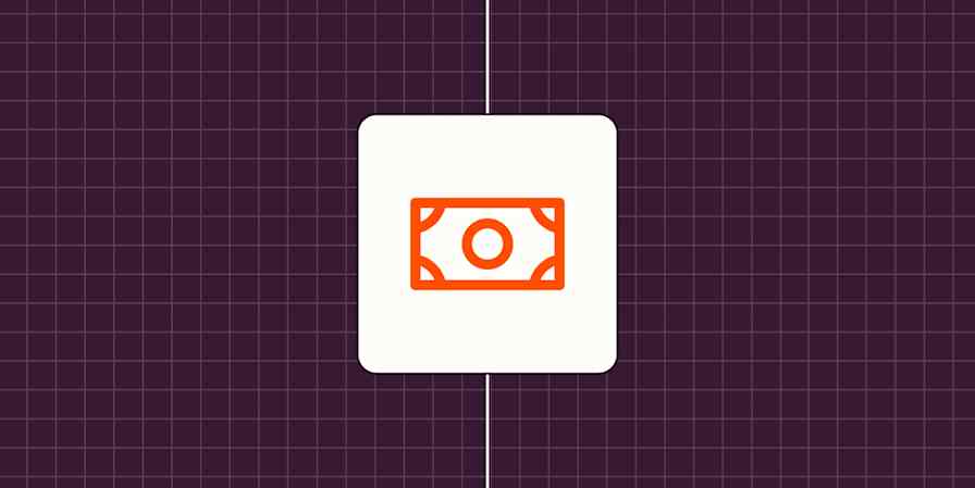 An orange icon of a dollar against a purple background
