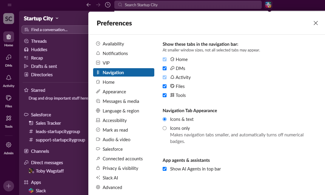 Slack's preferences