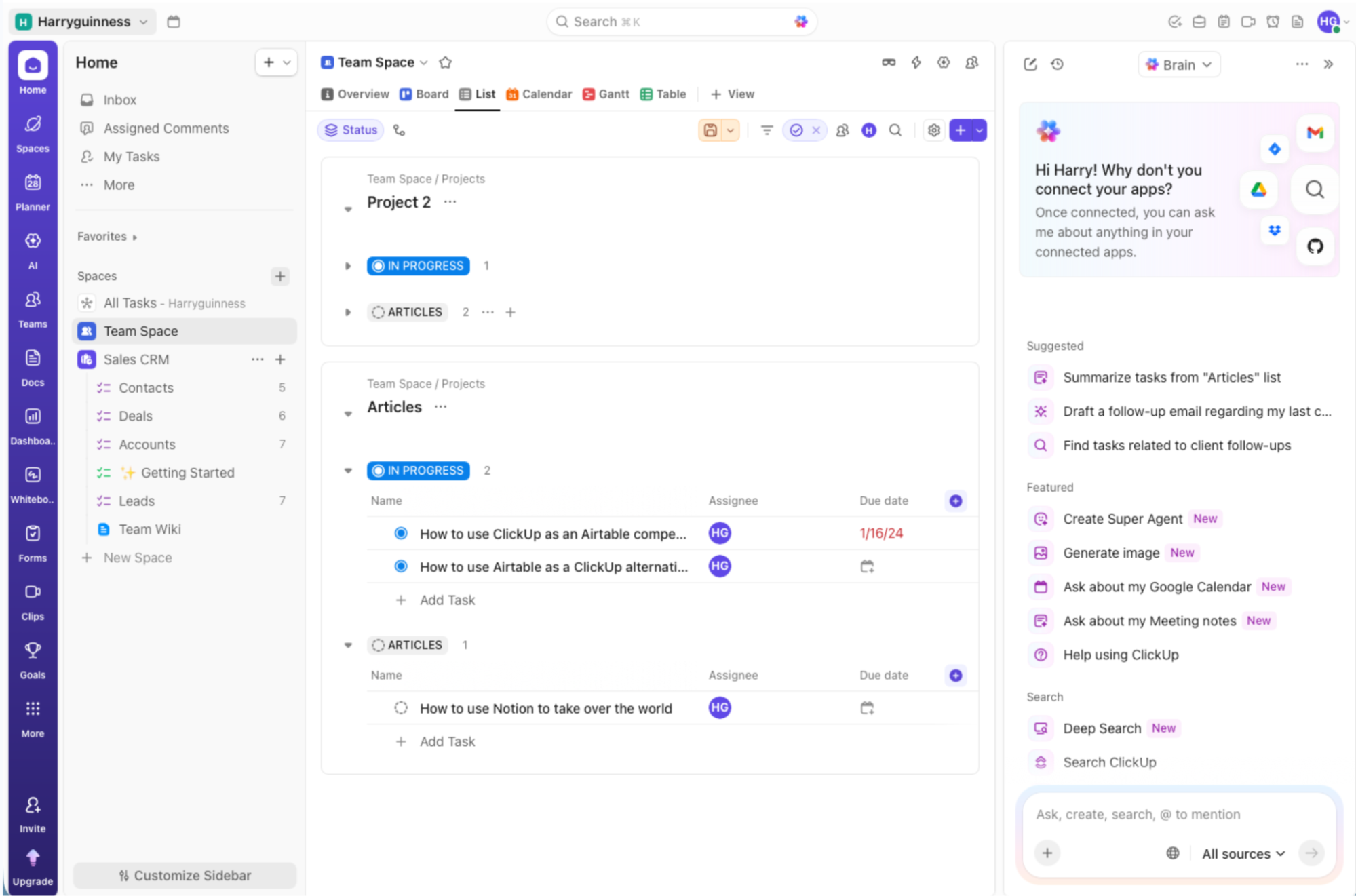 ClickUp, our pick for the best Airtable alternative for project management