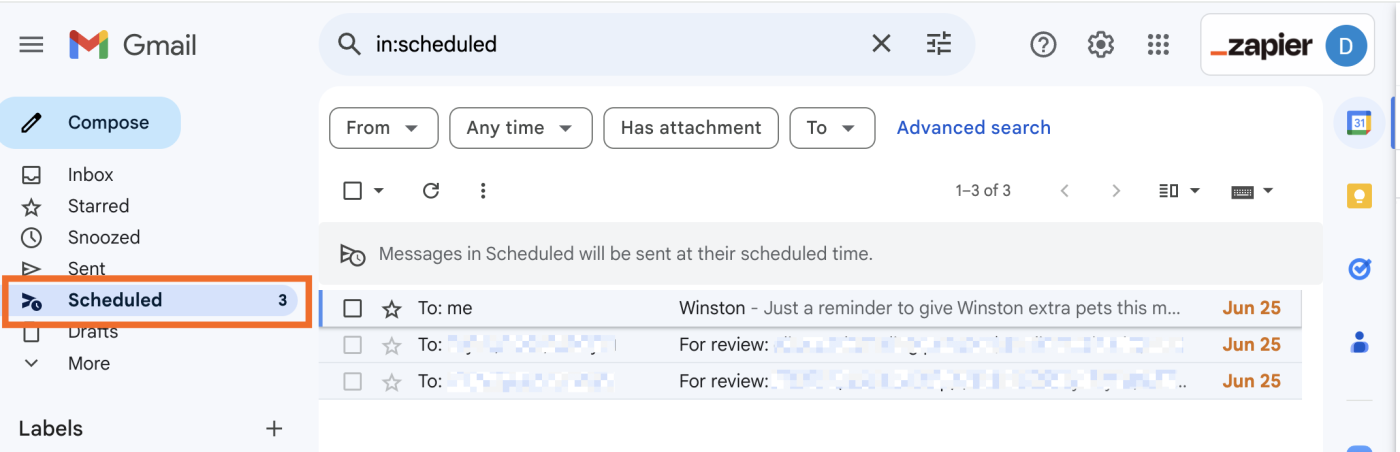 The Scheduled tab in Gmail