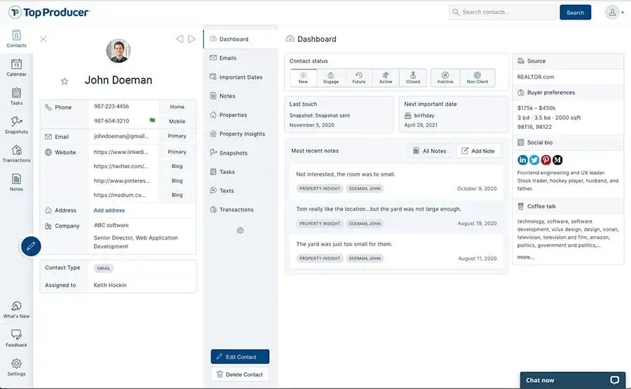 Screenshot of the Top Producer CRM interface