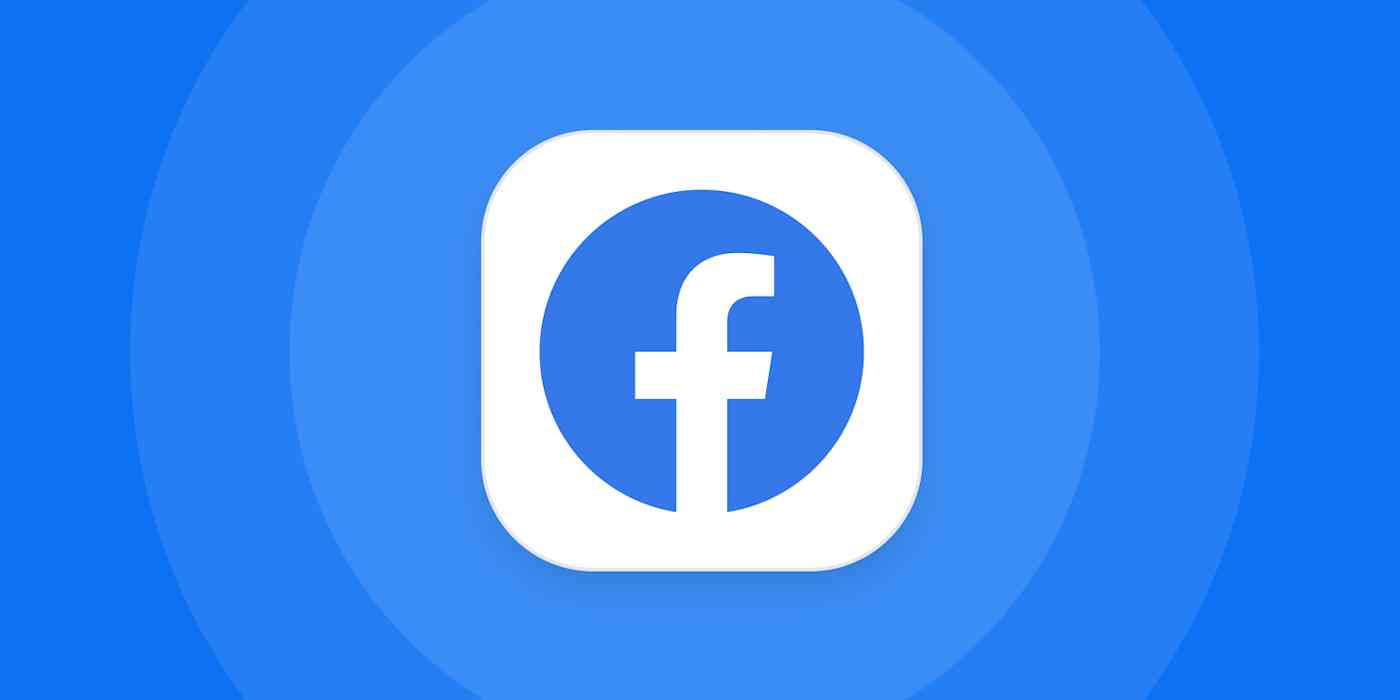 A hero image for Facebook app tips with the Facebook logo on a blue background