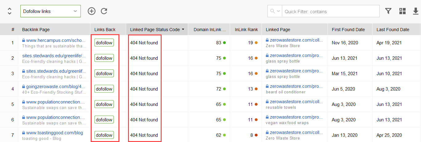 404 errors showing on SEO SpyGlass