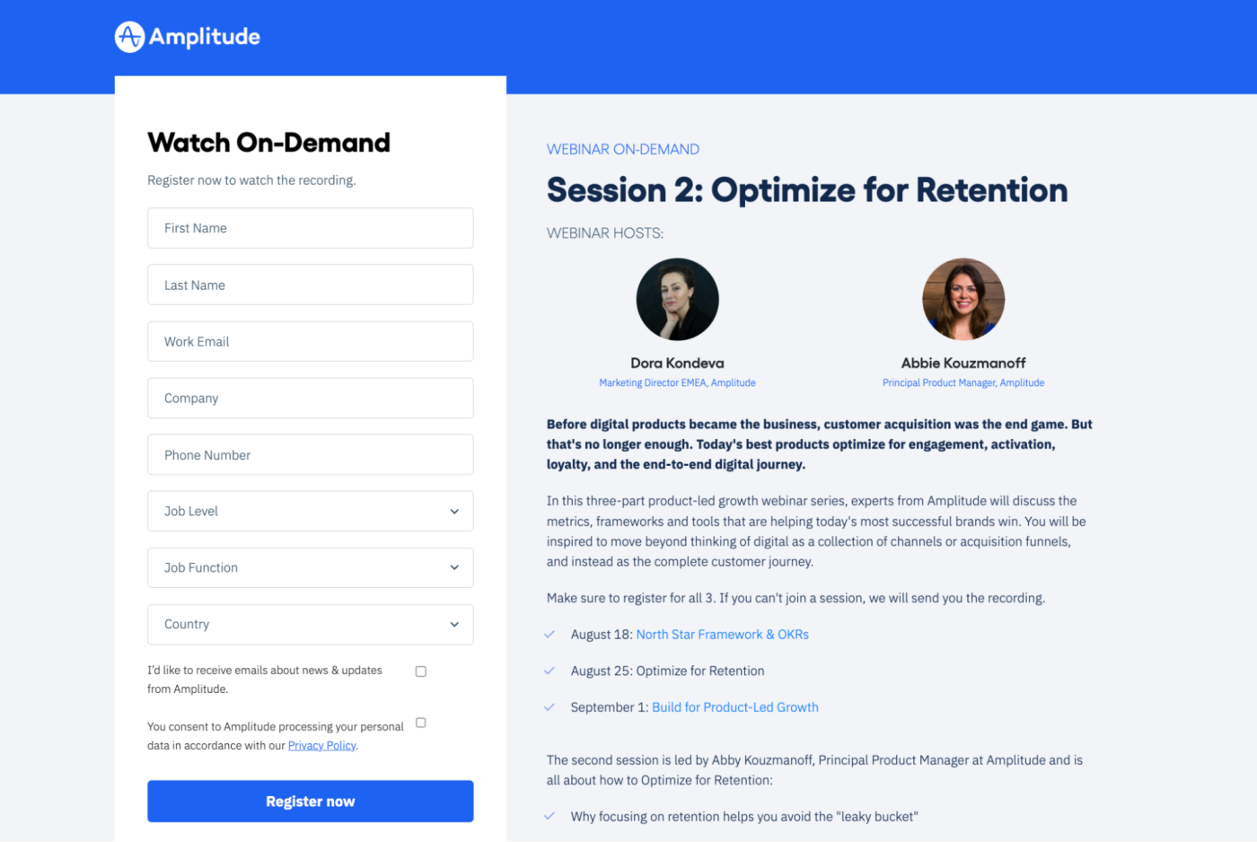 Amplitude webinar landing page