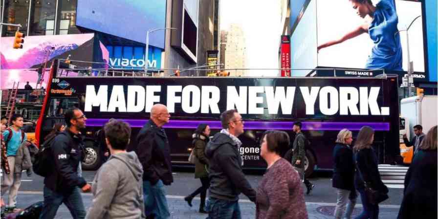 A picture of a large transit ad in New York City.