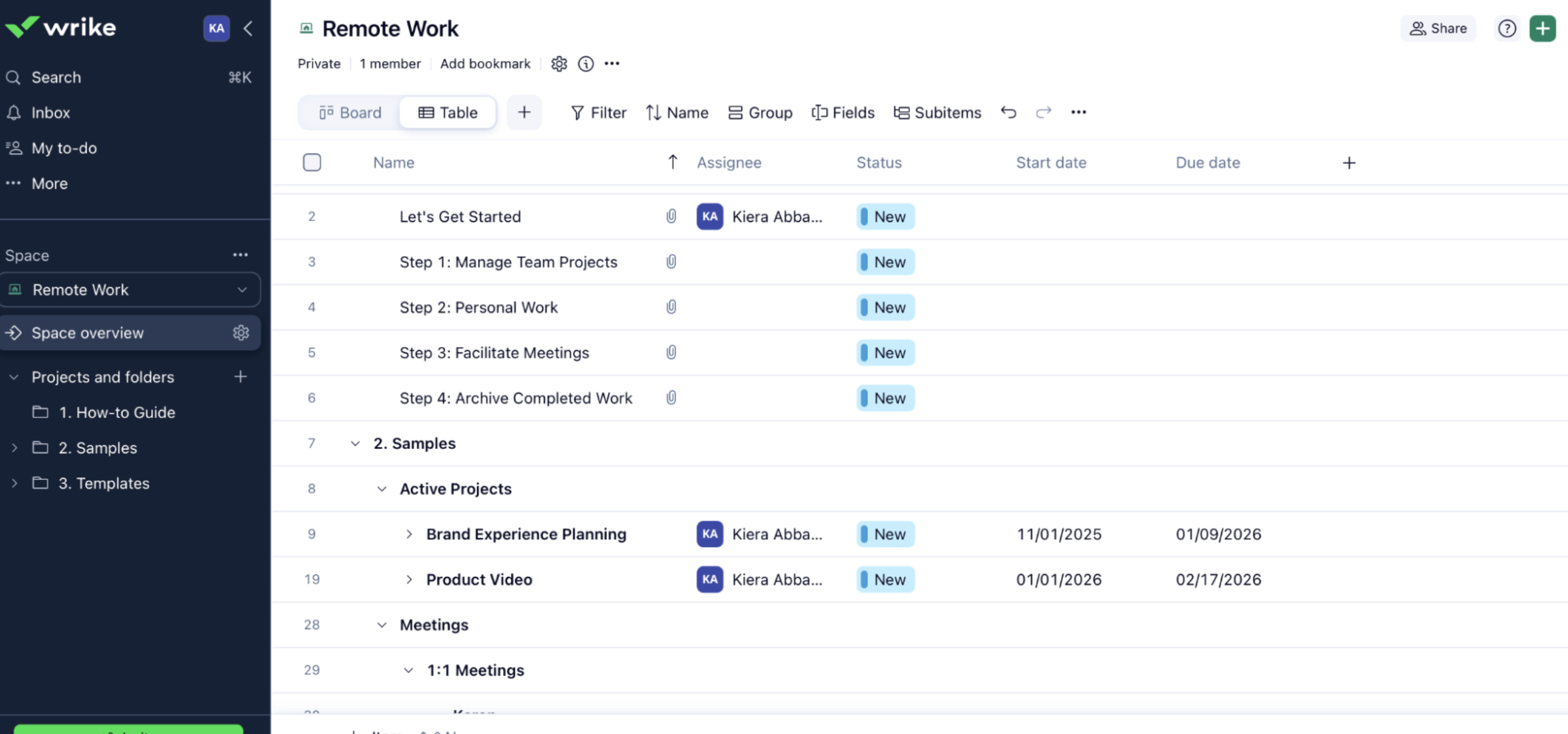 A screenshot of Wrike, an enterprise workflow management software. 