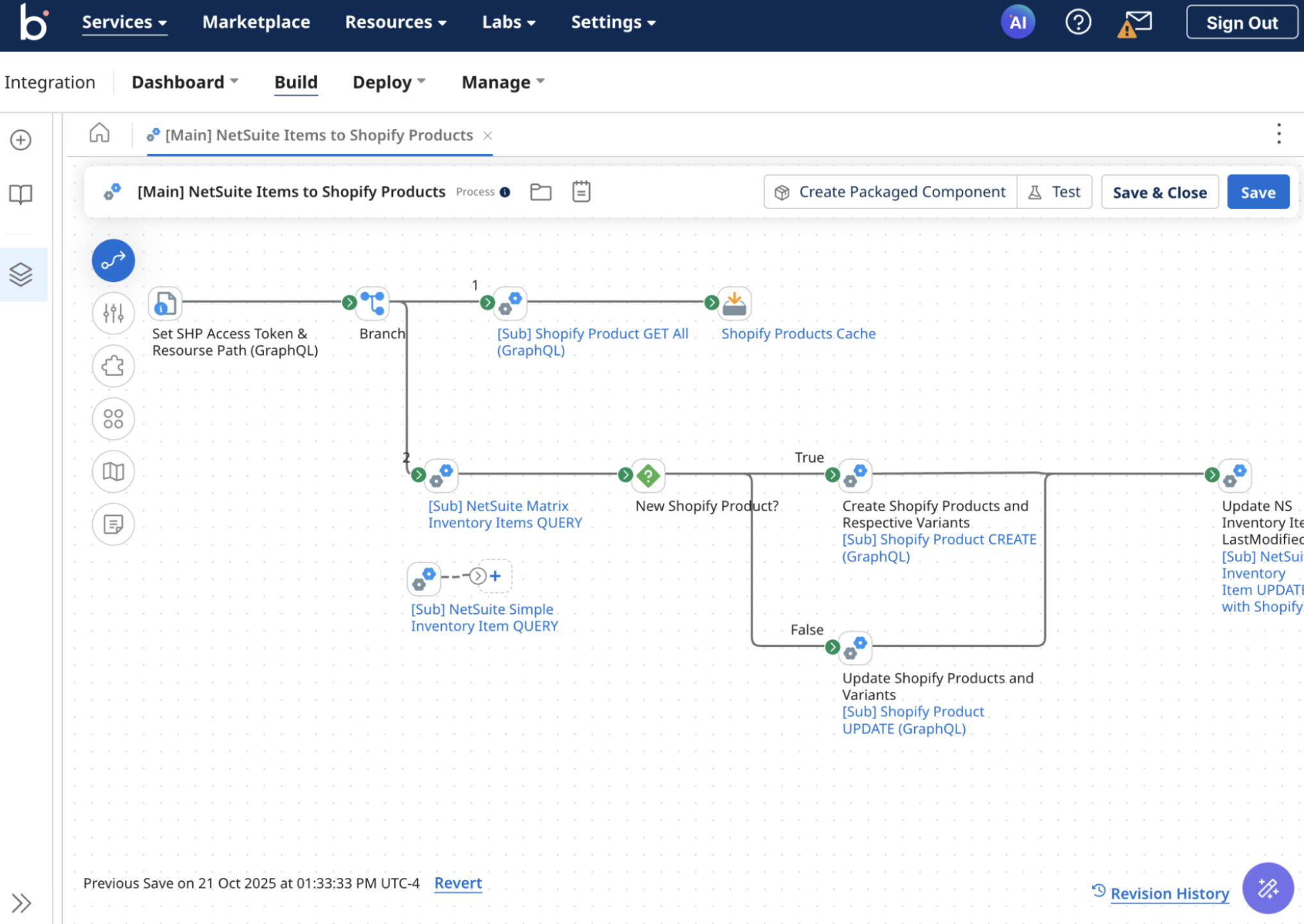 A screenshot of Boomi, a low code automation platform.