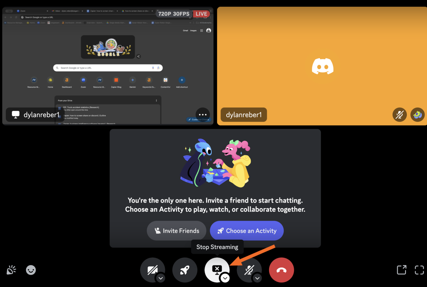 Image showing the Stop Streaming button on Discord