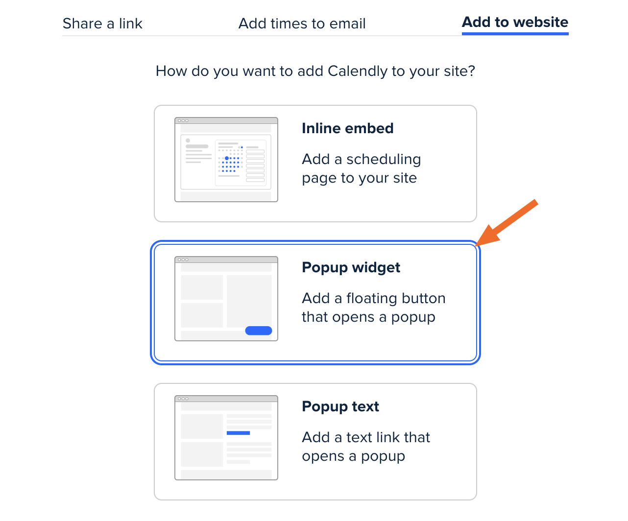 Screenshot of the popup widget option in WordPress