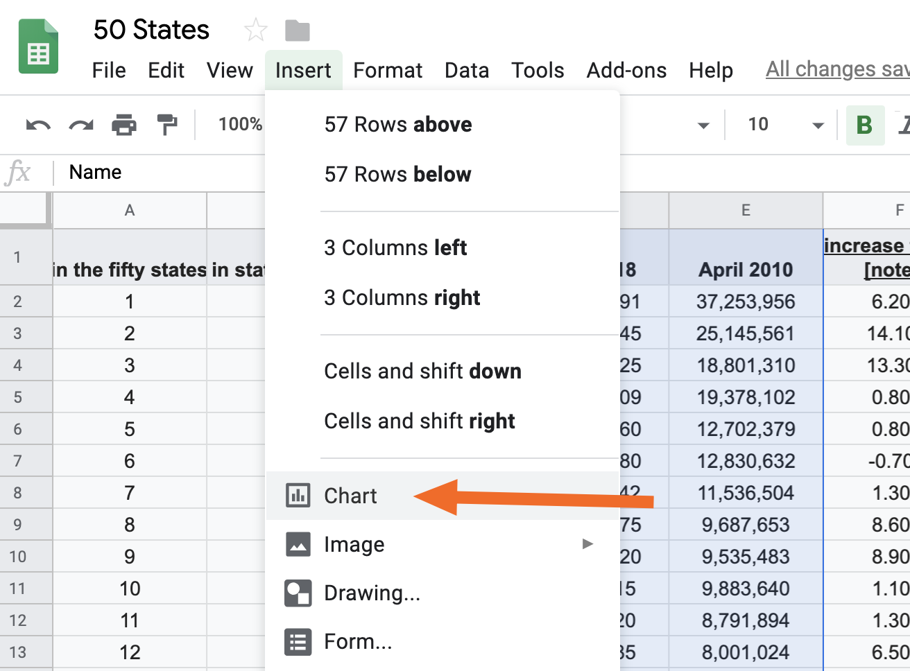 How can I make a chart in Google?