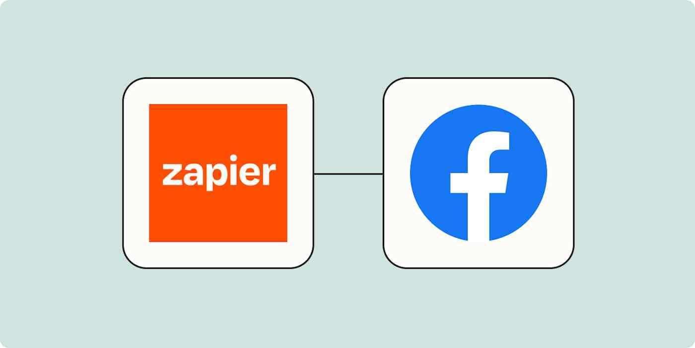 A hero image of the Zapier logo connected to the Facebook app logo on a light blue background.