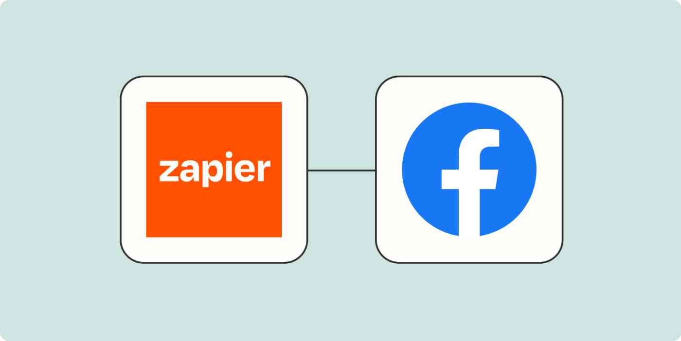 A hero image of the Zapier logo connected to the Facebook app logo on a light blue background.