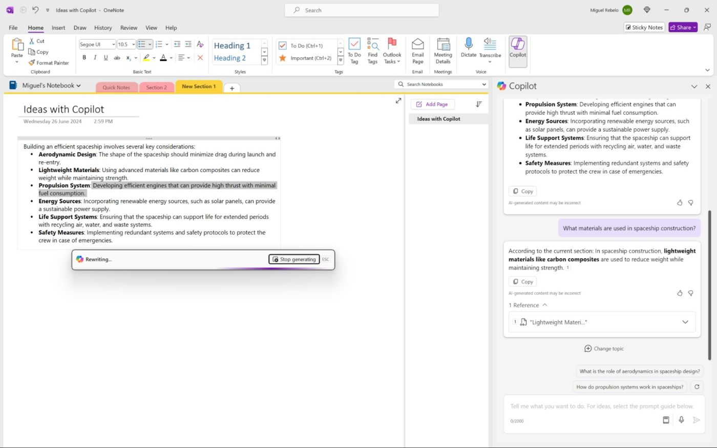 OneNote, our pick for the best AI notes app for chatting with your notes