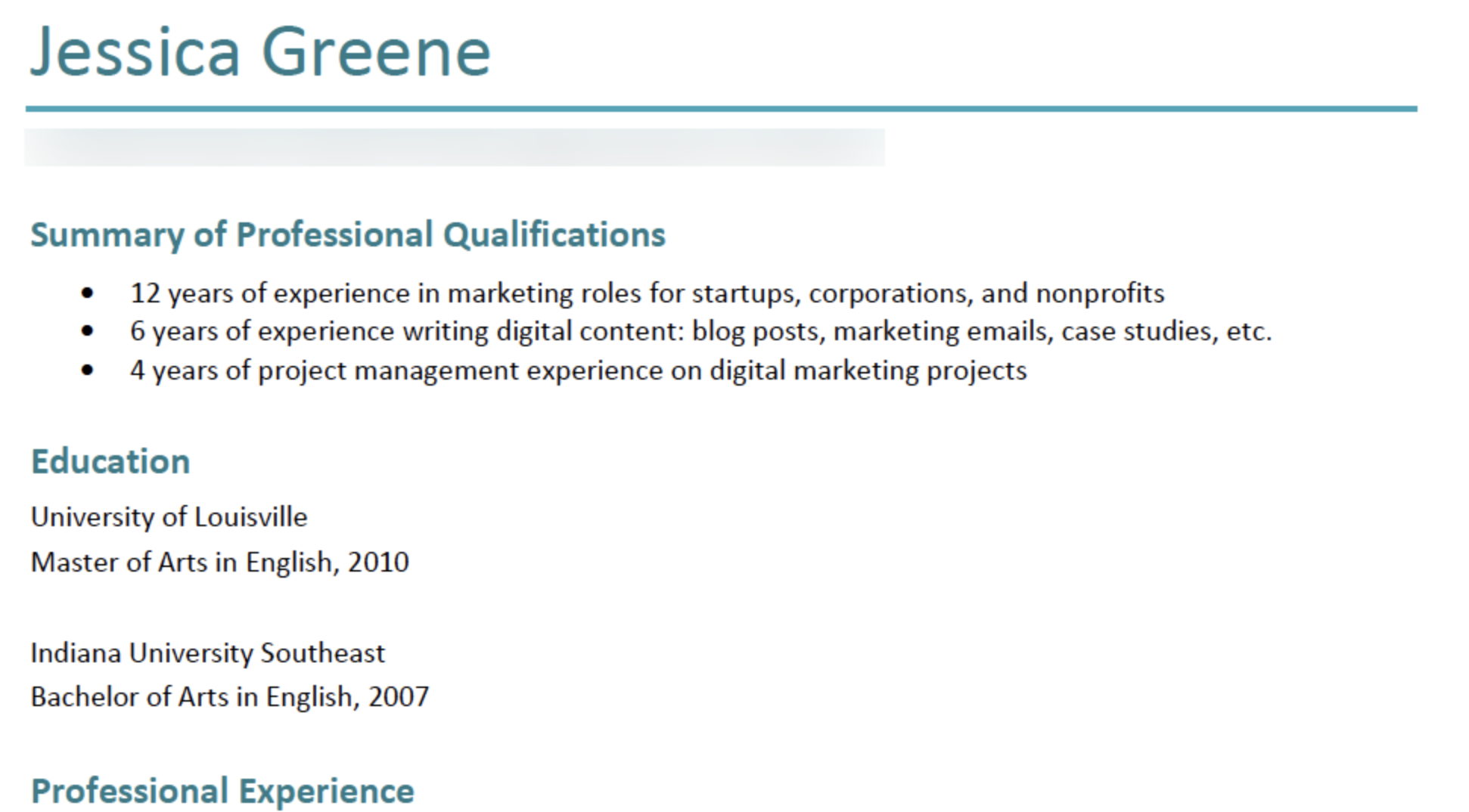summary of professional qualifications