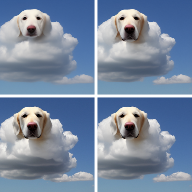 A cloud with a dog in it, becoming progressively more dog-like