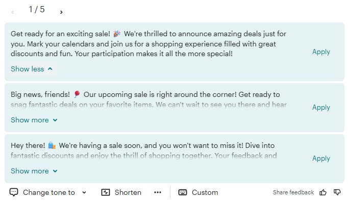 Mailchimp's AI-generated content