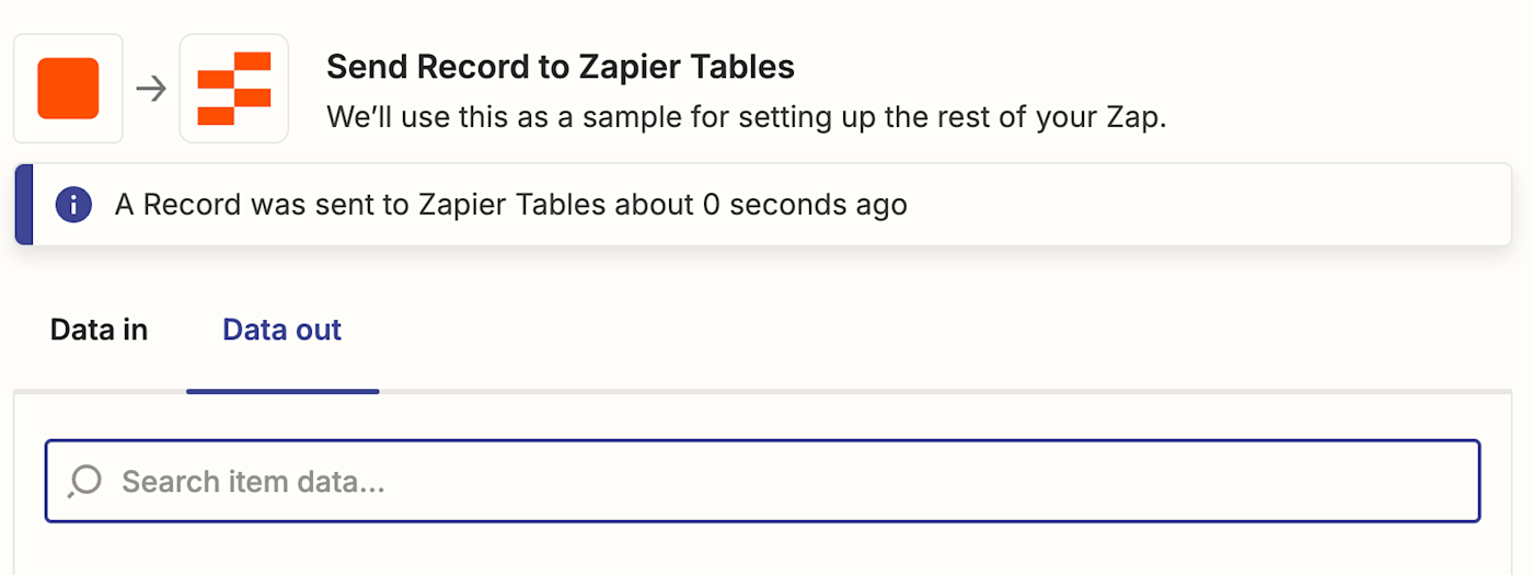 Screenshot of data out zapier