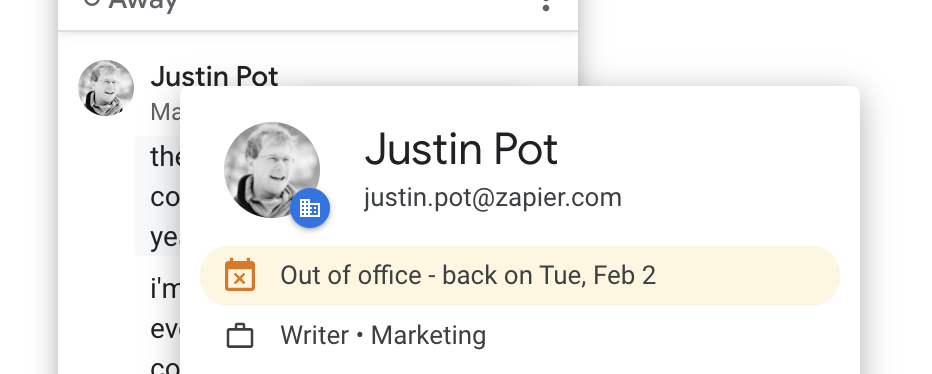 Showing the Out of Office feature in Google Chat