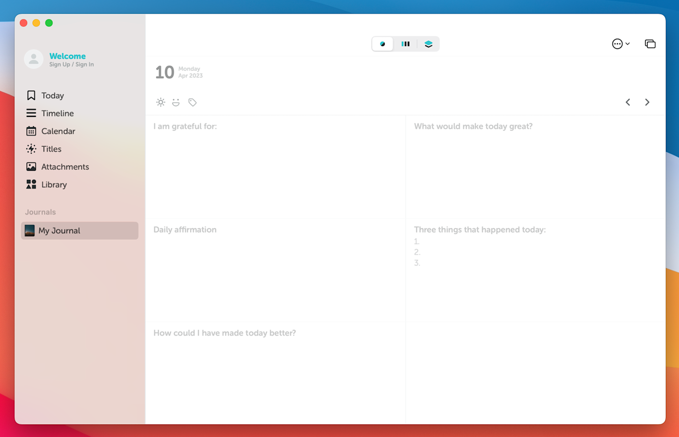 Grid Diary, our pick for the best journal app for templated journaling