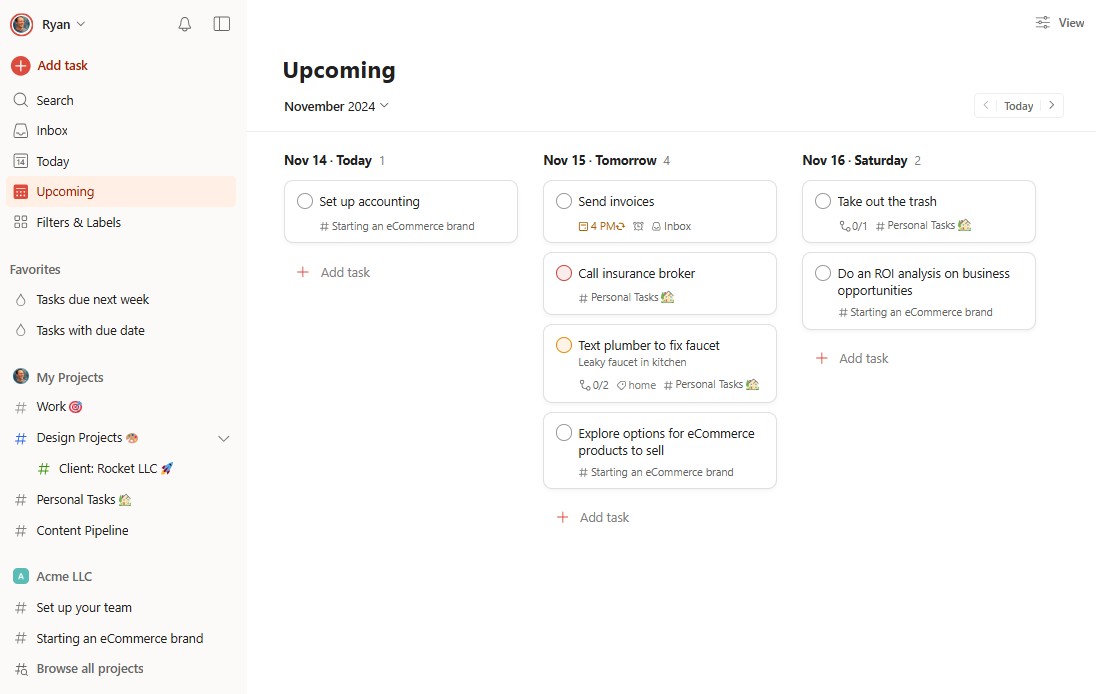 The Upcoming view in Todoist