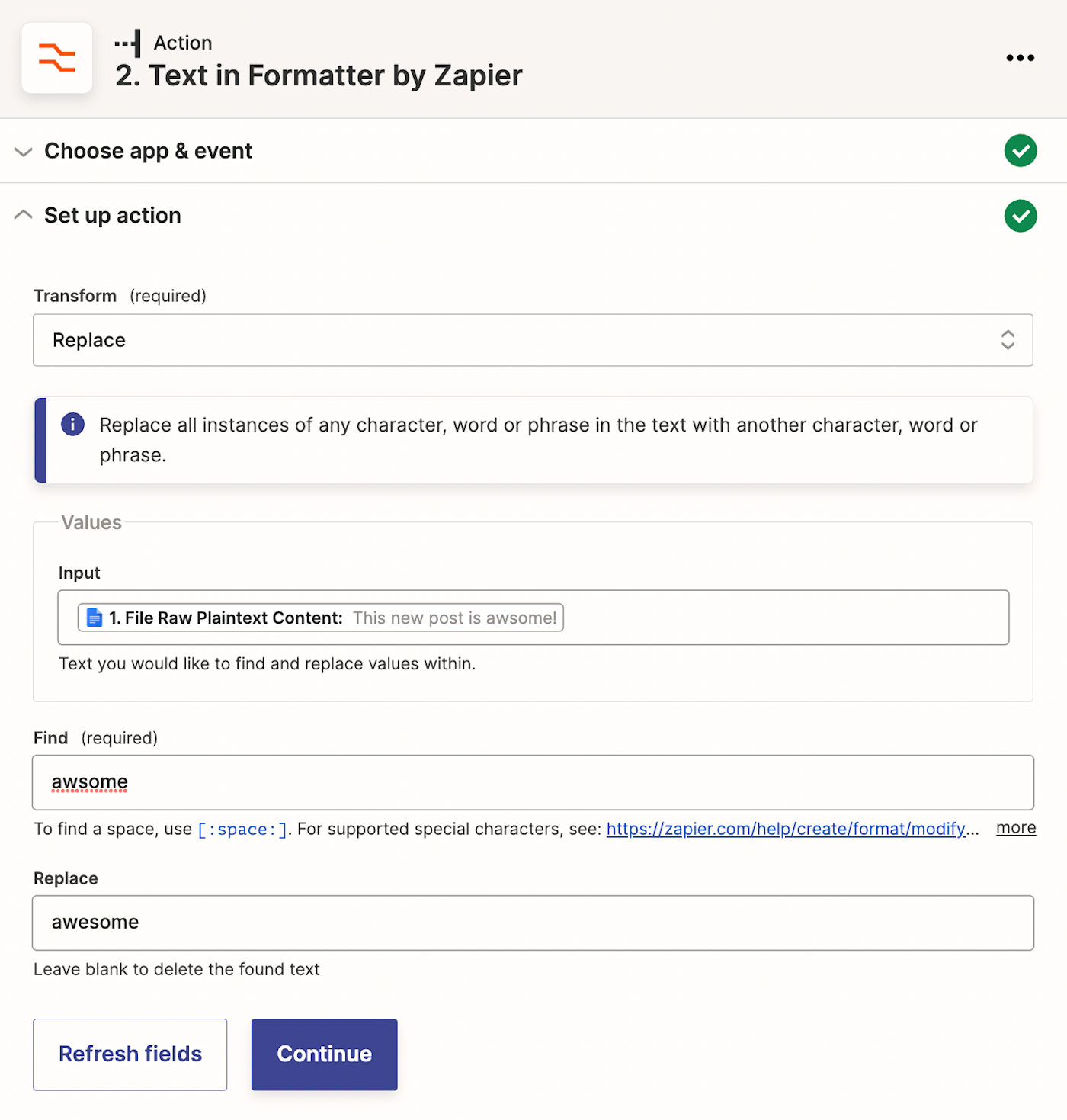 Use Formatter to replace text, like a common misspelling, with the correct word.