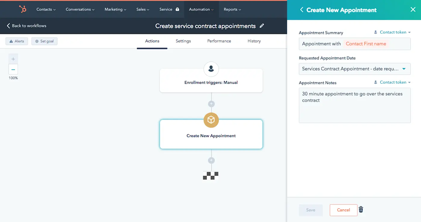 Example HubSpot workflow built with the workflow extension