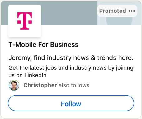 Screenshot of a LinkedIn follower ad