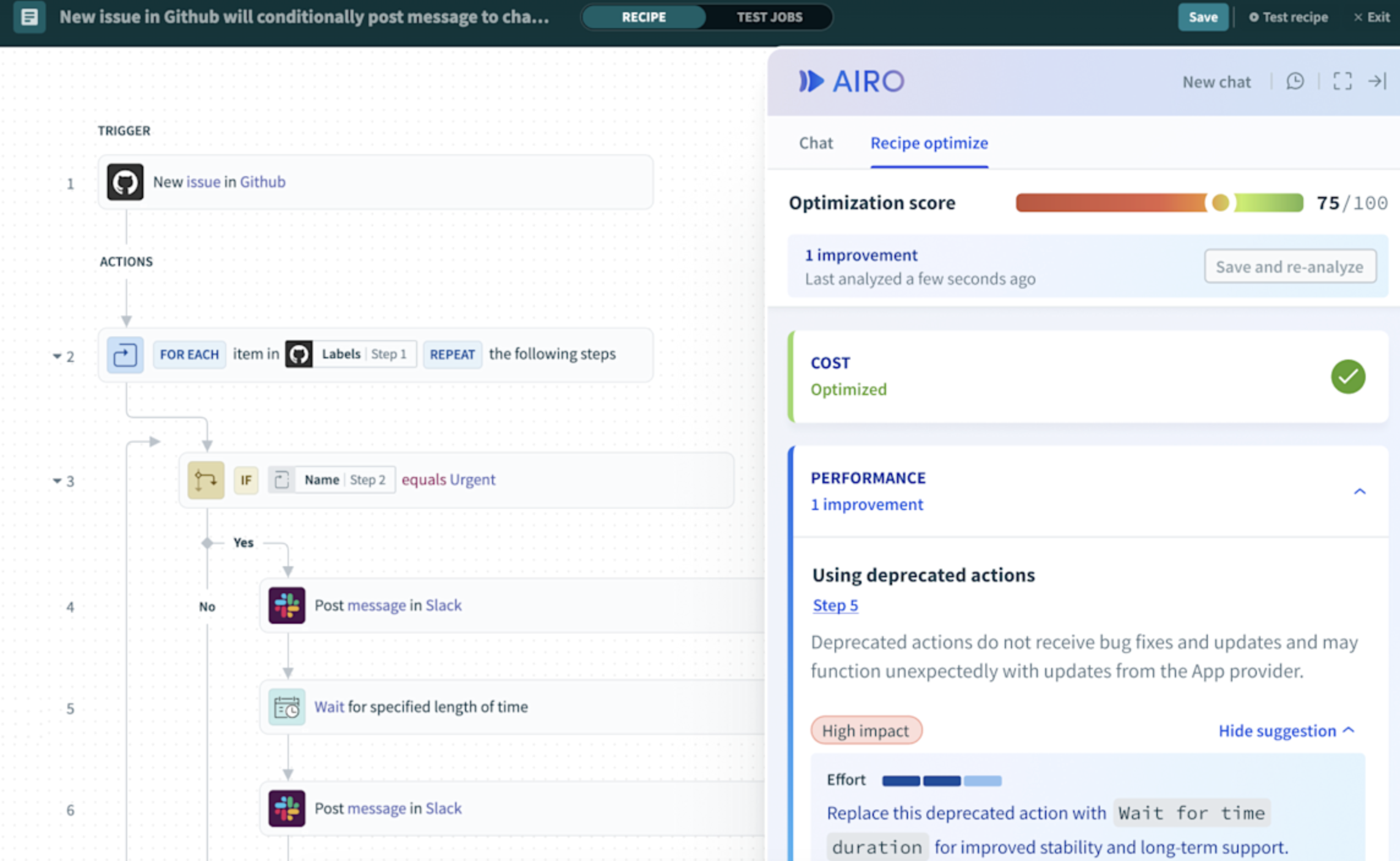 A screenshot of Workato, a workflow orchestration tool.