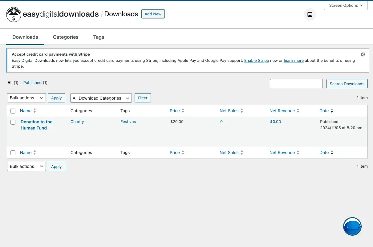 A screenshot of the Easy Digital Downloads interface inside of WordPress.