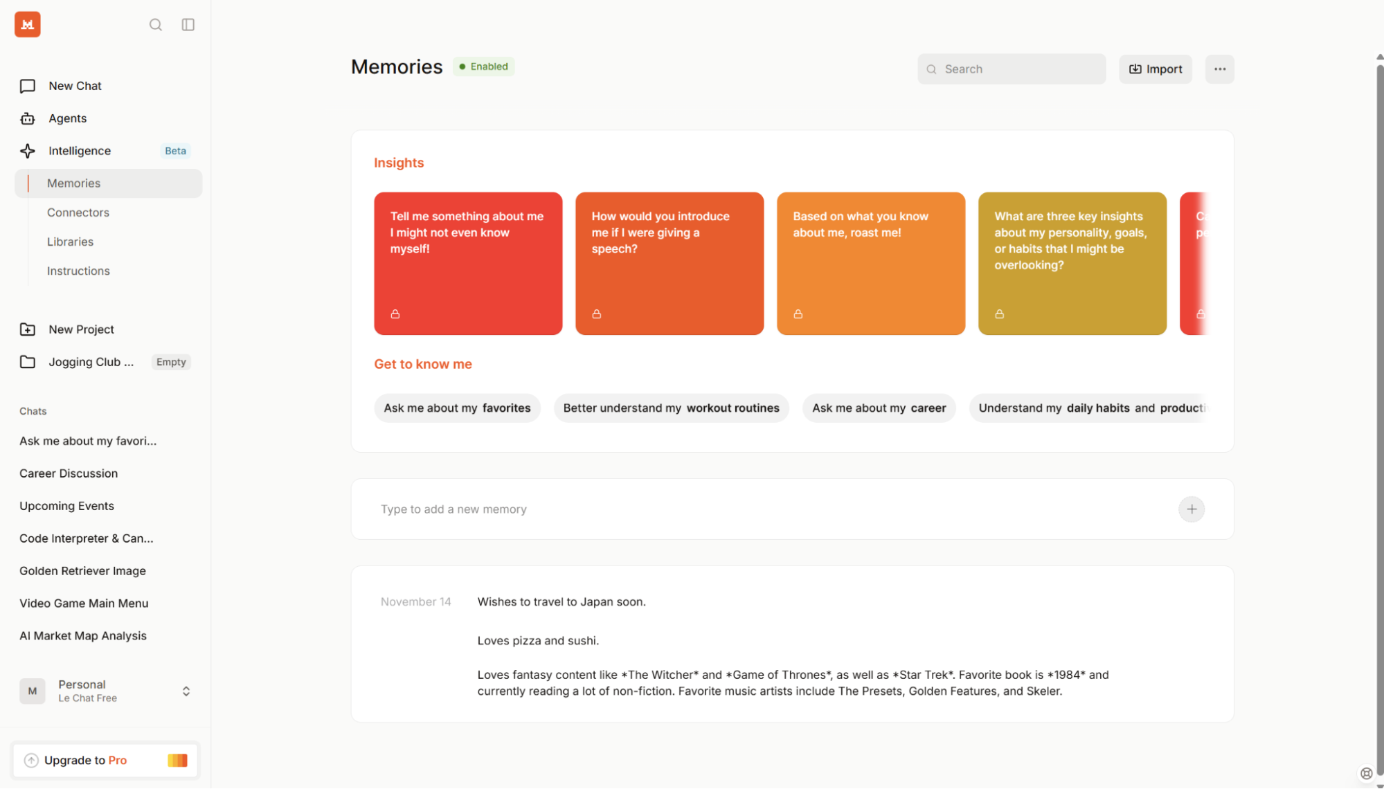 Le Chat Mistral, our pick for the best AI chatbot for experimenting with context and memory