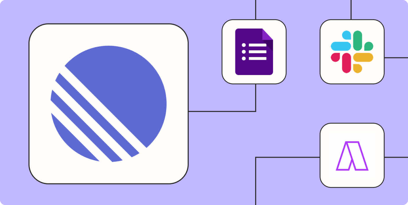 The Linear app logo connected to other app logos on a light purple background.