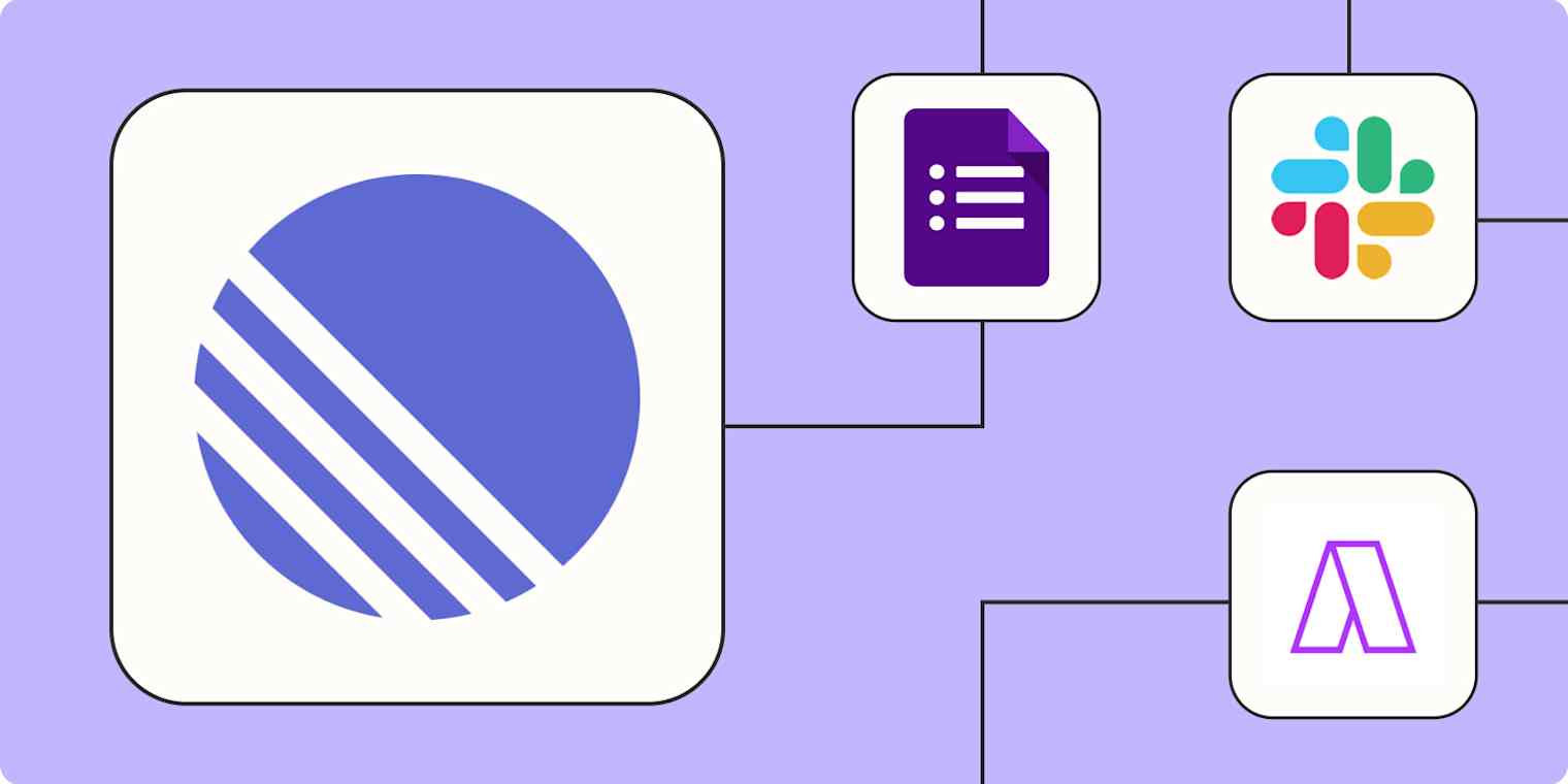 The Linear app logo connected to other app logos on a light purple background.